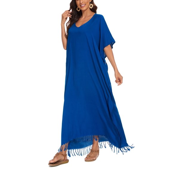 Beautybatik Teal blue Women Solid Caftan Kaftan Loungewear Maxi Plus Size Long Loose Dress 3X