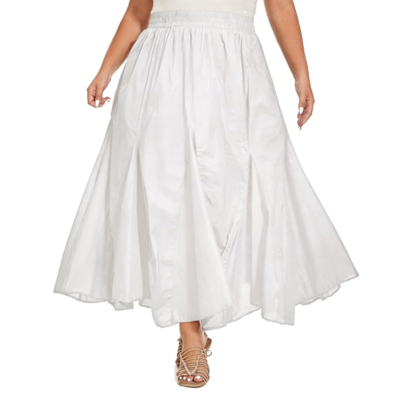 Beautybatik White Women Cotton Boho Gypsy Long Maxi Godet Flare Skirt 1x