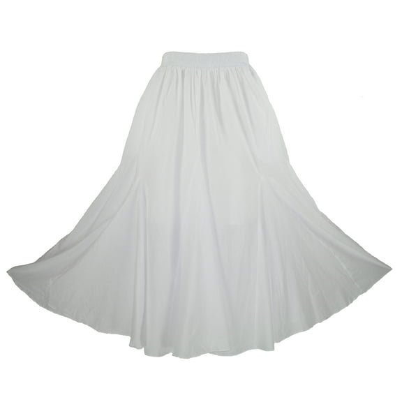 Beautybatik White Women Cotton BOHO Gypsy Long Maxi Godet Flare Skirt 2X