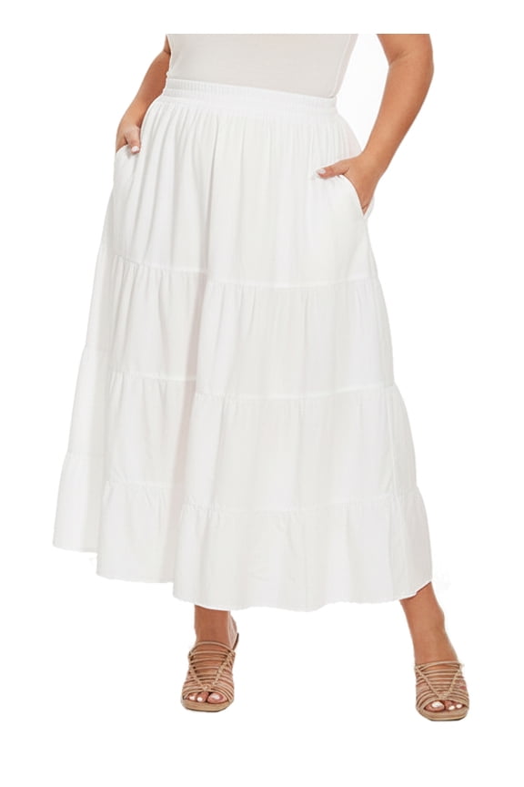 White Women Cotton BOHO Gypsy Long Maxi Tier Flare Skirt XL