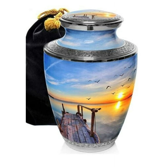 Beautyful Cremation Urn Aluminium New Design printed Funeral Burial Urn For Human Ashes Adult size urn with velvet bag