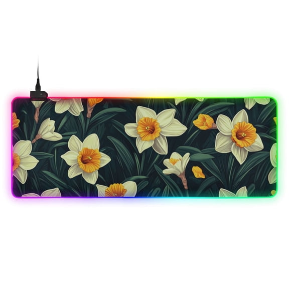 Beautyful Yellow Flowers RGB Gaming Mouse Pad Large Keyboard Mat Rubber Base 13 Light Modes