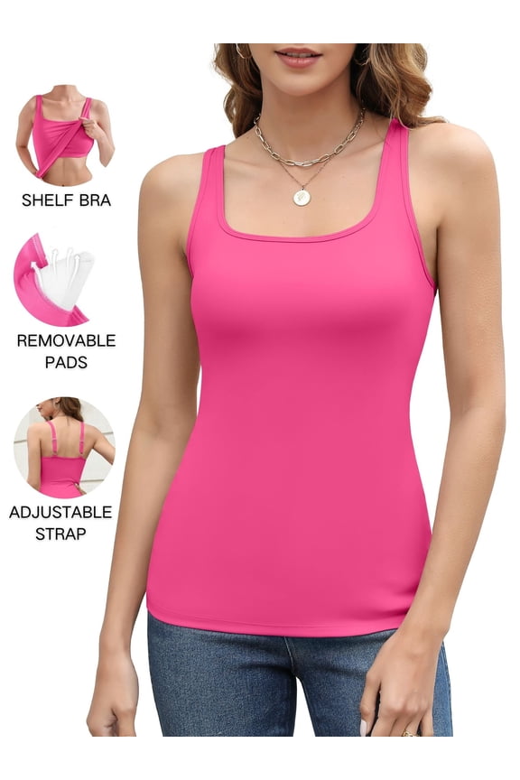 Beautyin Female Tank Top Casual House Clothes with Built in Bras Adjustable Wide Strap Padded Camisole Summer Cami Shirts