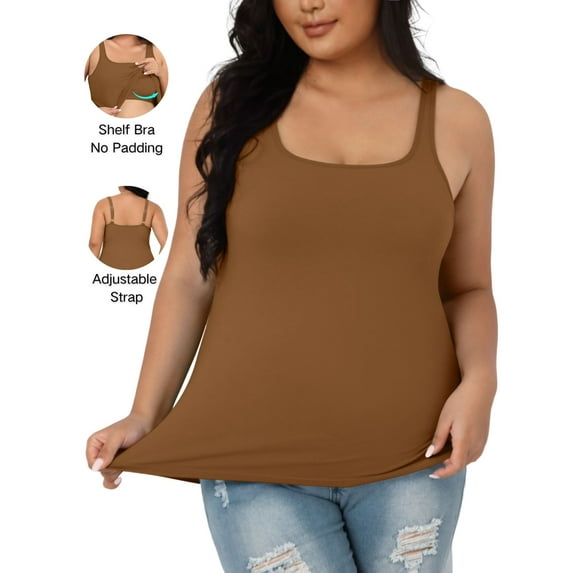Beautyin Plus Size Tank Top for Women Adjustable Spaghetti Wide Straps Sleeveless T-shirts Cami
