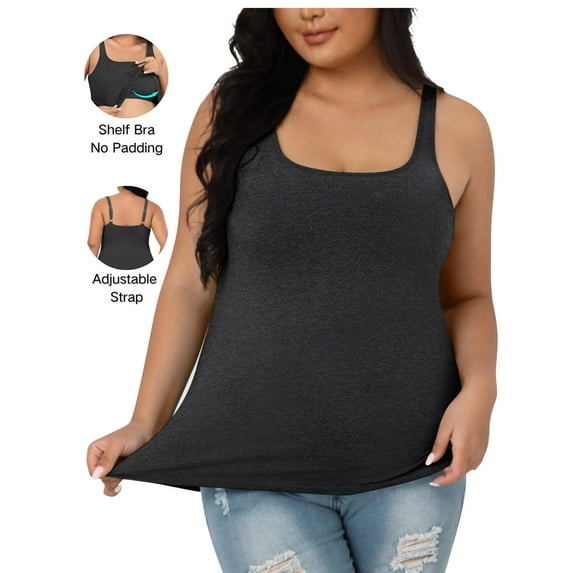 Beautyin Plus Size Tank Top for Women Adjustable Spaghetti Wide Straps Sleeveless T-shirts Cami
