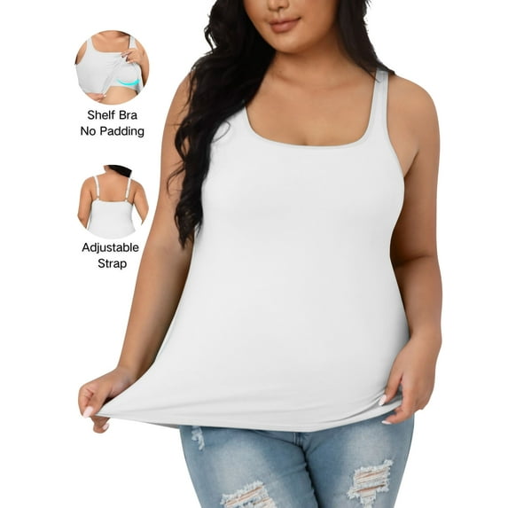 Beautyin Plus Size Tank Top for Women Adjustable Spaghetti Wide Straps Sleeveless T-shirts Cami