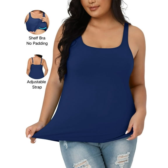 Beautyin Plus Size Tank Top for Women Adjustable Spaghetti Wide Straps Sleeveless T-shirts Cami