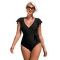 thumbnail image 1 of Beautyin Sexy Monokini Swimwear One Piece V Neck Bathing Suit Tie Front Ruched Swimwear, 1 of 7