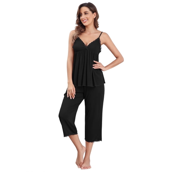 Beautyin Sleepwear for Women Sleeveless Lace Top Pajama 2 Pcs Set