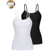 ANFERRY Womens Cotton Camisoles with Shelf Bra Solid Basic Spaghetti Straps Tank Tops Camis Pack of 2