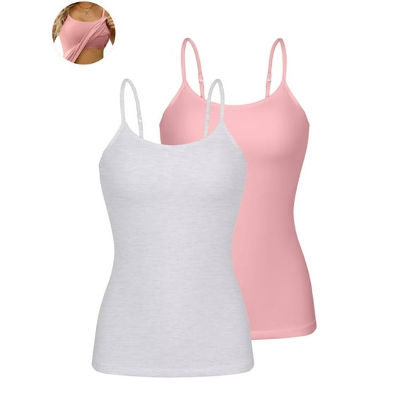 ANFERRY Womens Cotton Camisoles with Shelf Bra Solid Basic Spaghetti Straps Tank Tops Camis Pack of 2