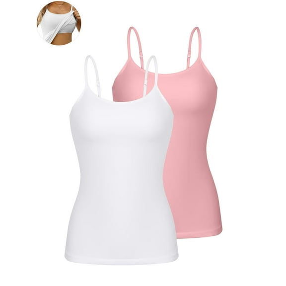 ANFERRY Womens Cotton Camisoles with Shelf Bra Solid Basic Spaghetti Straps Tank Tops Camis Pack of 2