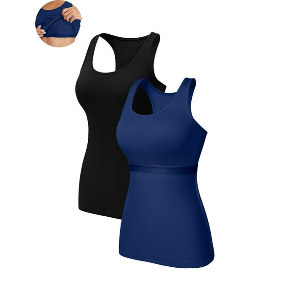 ANFERRY Women Tank Top with Shelf Bra Cotton Camisole Undershirt Pack of 2