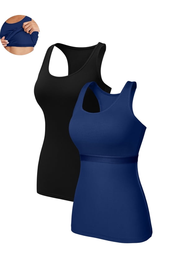 Women Tank Top with Shelf Bra Cotton Camisole Undershirt Pack of 2