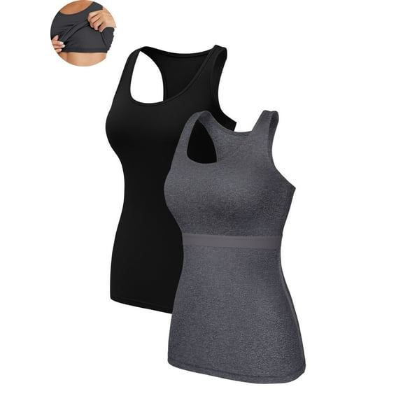 ANFERRY Women Tank Top with Shelf Bra Cotton Camisole Undershirt Pack of 2
