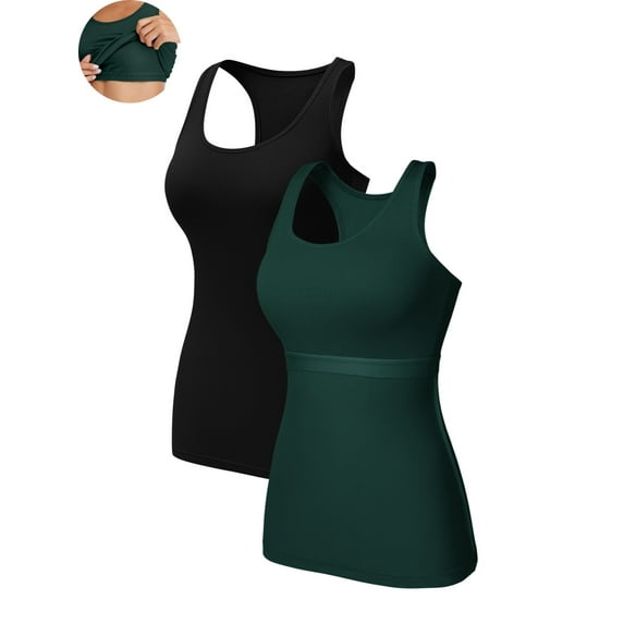 ANFERRY Women Tank Top with Shelf Bra Cotton Camisole Undershirt Pack of 2