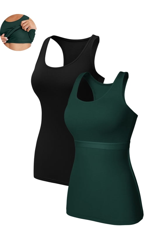 Women Tank Top with Shelf Bra Cotton Camisole Undershirt Pack of 2