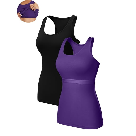 ANFERRY Women Tank Top with Shelf Bra Cotton Camisole Undershirt Pack of 2