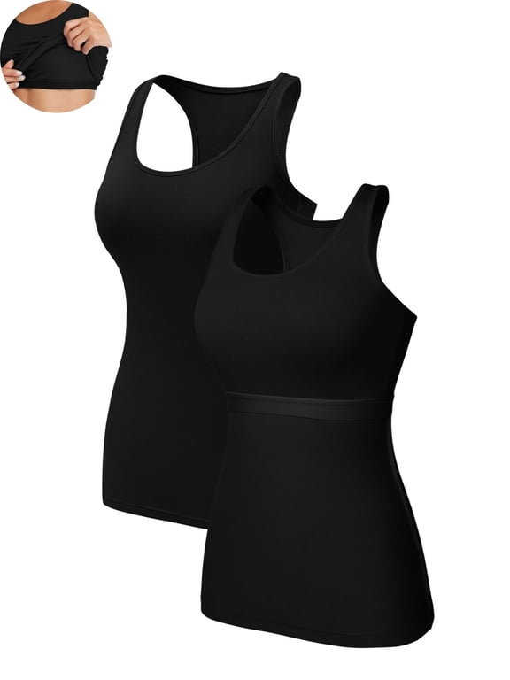 Women Tank Top with Shelf Bra Cotton Camisole Undershirt Pack of 2