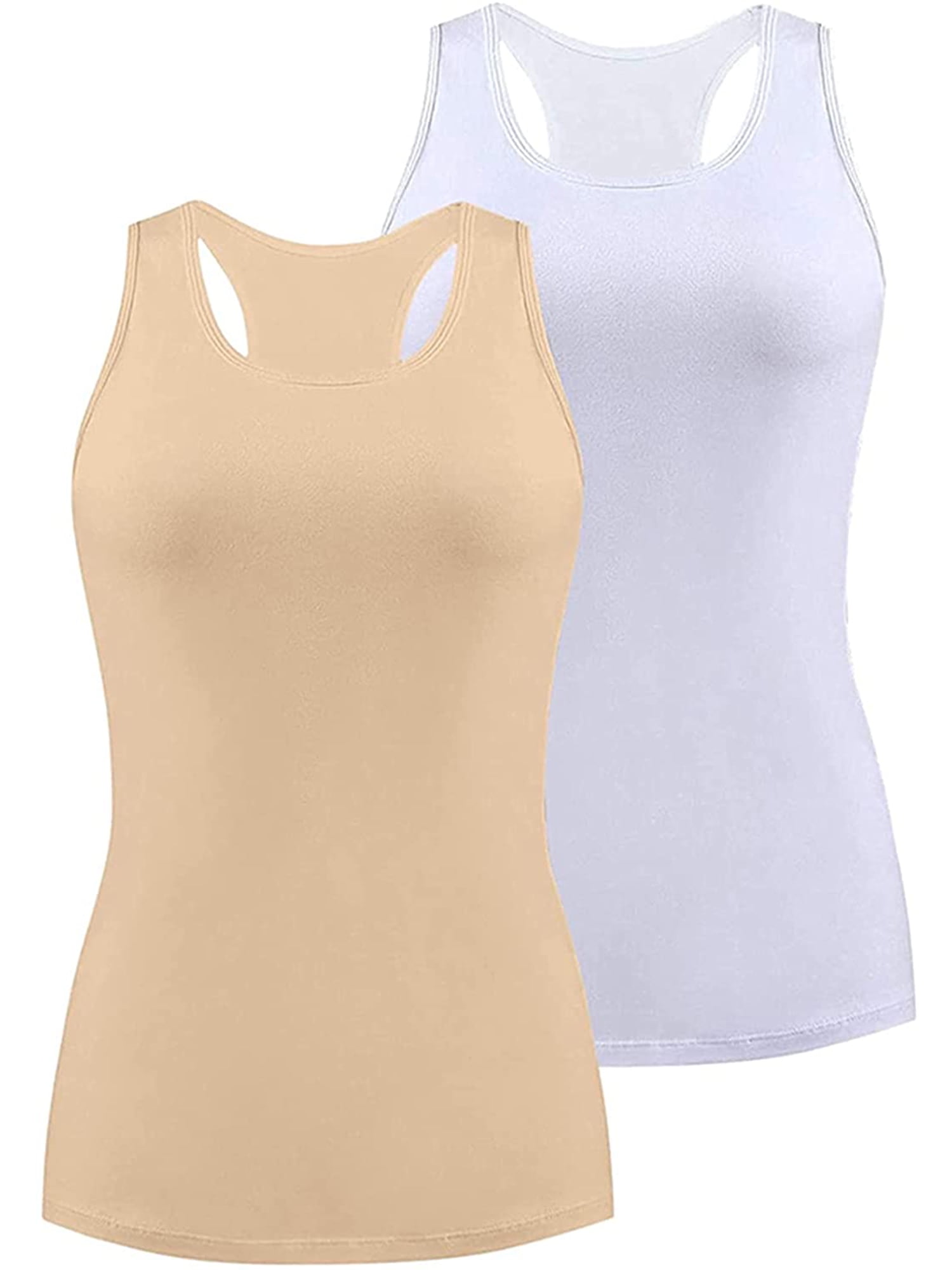 Beautyin Women Tank Top with Shelf Bra Cotton Camisole Undershirt Pack of 2  