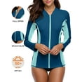 thumbnail image 1 of Beautyin Women's Zip Front Rash Guards Top Long Sleeves Patchwork Athletic Shirt, 1 of 6