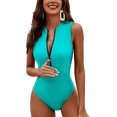 thumbnail image 1 of Beautyin Womens One Piece Swimwear with Zipper Racerback Swimwear Mock Neck Full Coverage Bathing Suit, 1 of 8