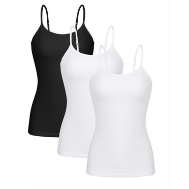 Beautyin Womens Solid Camisole Tops with Shelf Bra Adjustable Spaghetti Strap Tank Top Cotton Undershirts 3 Packs