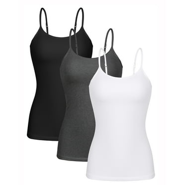 Beautyin Womens Solid Camisole Tops with Shelf Bra Adjustable Spaghetti Strap Tank Top Cotton Undershirts 3 Packs