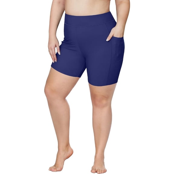Beautyin Womens Solid Plus Size Swim Shorts High Waisted Swimsuit Shorts Boyleg Swim Bottoms with 2 Side Pockets Board Shorts