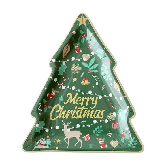 Beautynvta 10 Pcs Christmas Paper Plates, Disposable Christmas Dinner Plates, Christmas Tree/Santa Claus/Reindeer Shaped Dinnerware Set, Xmas Holiday Party Supplies