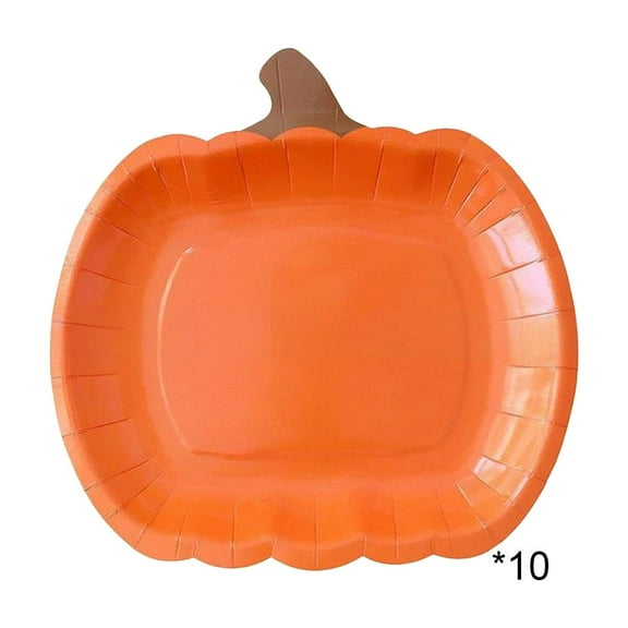 Beautynvta 10 Pcs Pumpkin Party Plates, Fall Disposable Paper Plates, 9'' Pumpkin Shaped Dinner Plates for Autumn Thanksgiving Halloween Harvest Party Supplies