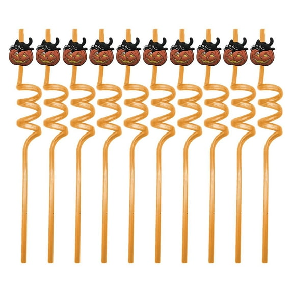 Beautynvta 10 Pcs Reusable Halloween Straws, Party Straw for Halloween Decoration Pumpkin Ghost Witch Hat Castle Bat Witch Halloween themed Party Straws