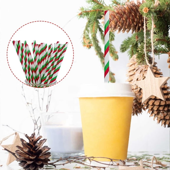 Beautynvta 100 Pcs Disposable Paper Straws, Red Green Striped Drinking Straws for Every Occasion & Party Decoration