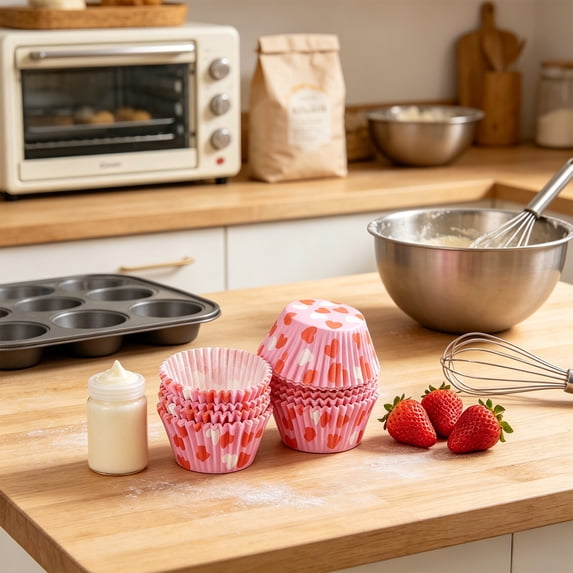 Beautynvta 100PCS Patterned Greaseproof Cupcake Liners, Food-Grade Muffin Baking Cups, Decorative Paper Wrappers for Baking, Parties and Dessert Displays
