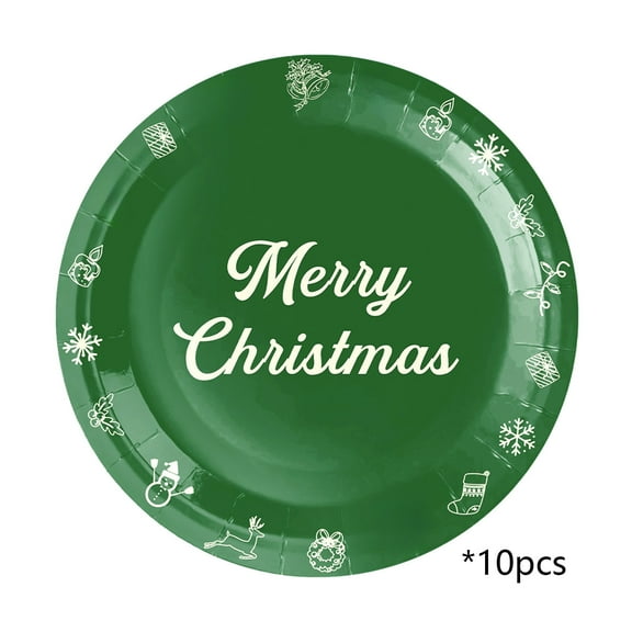 Beautynvta 10Pcs Christmas Paper Plates, 9'' Green Disposable Merry Christmas Snowflake Painted Dinner Plates for Merry Christmas Supplies Holiday Picnic Dinner Party Tableware