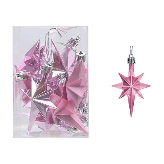 Beautynvta 12 Pcs Christmas Star Ornaments Set, Xmas Gifts, Personauzed Christmas 8 Point Star Hanging Ornaments, Shatterproof Plastic Stars Hanging Pendant for Xmas Tree Decor