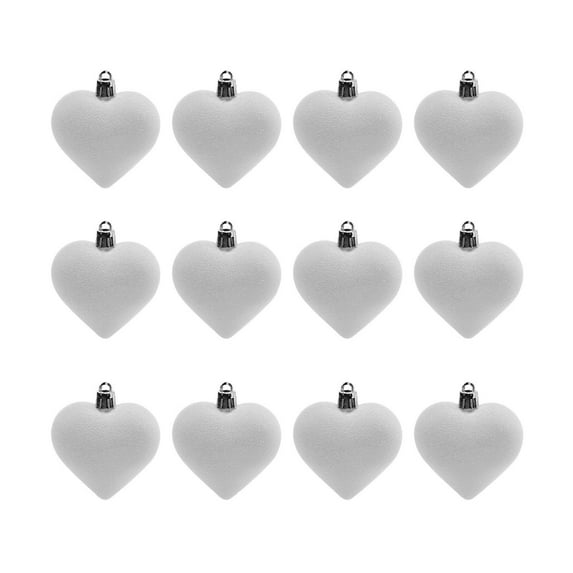Beautynvta 12 Pcs Valentine's Day Heart Ornaments, 1.8'' White Flocked Love Heart Hanging Ornaments, Heart Shaped Tree Baubles Velvet Ball for Valentine Decorations