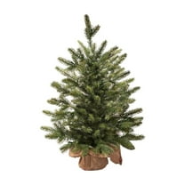 Beautynvta 18'' Small Christmas Tree, Artificial Mini Pine Needles Tree, Tabletop Xmas Tree with Burlap Base for Christmas Decorations