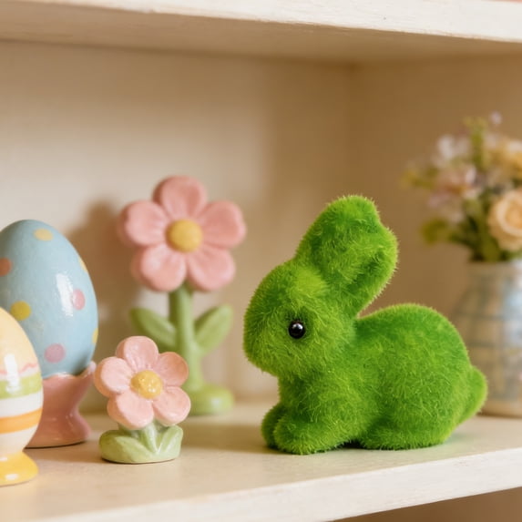 Beautynvta 2.64'' Mini Flocked Bunny Decor, Foam Easter Bunny Figurines Rabbit Sculpture Bunny Statue, for Home Office Table Centerpieces Spring Party Gift