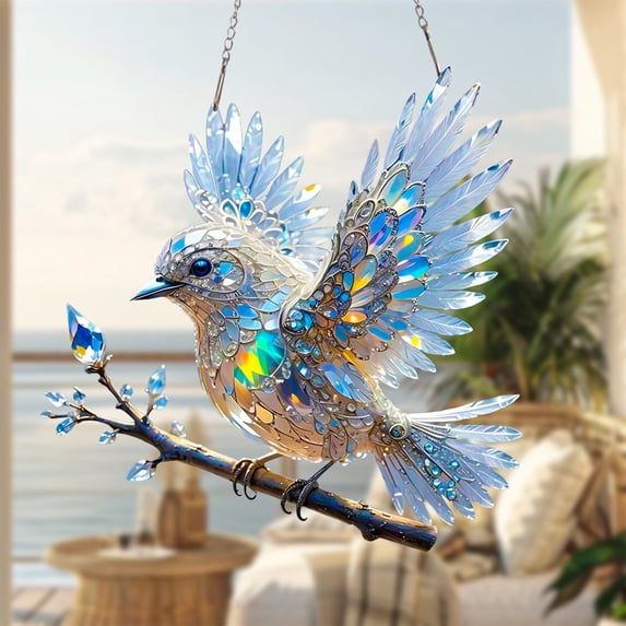 Beautynvta 2 Pcs 2D Acrylic Bird Hanging Ornament, Glitter Crystal Flying Birds Pendant Charm for Car Interior and Window Decoration Accessries Gift