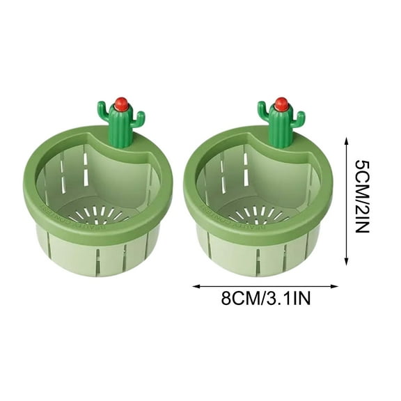 Beautynvta 2 Pcs Cactus-Shaped Sink Strainer Baskets, Auto-Draining Kitchen Filter for Food Waste, Removable Draining Tool, Dishwasher-Safe, Green