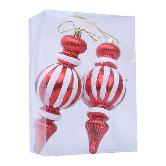 Beautynvta 2 Pcs Christmas Glittering Gourd Pendants, 7.1'' Christmas Tree Decoration Pendant, Red White Gourd Hanging Ornaments for Holiday Party Wall Door Window and Fireplace Decor