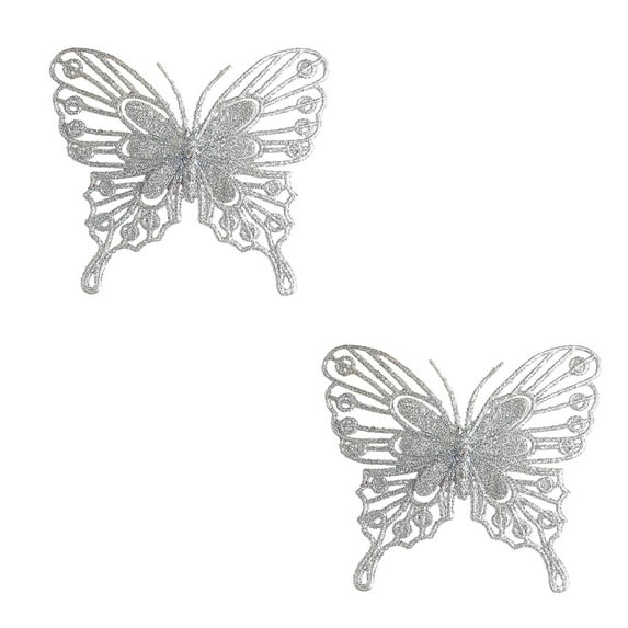 Beautynvta 2 Pcs Christmas Tree Butterfly Decorations, Glitter Hollow Butterfly Ornaments Hanging Decorations for Christmas Tree and Holiday Crafts, Silver