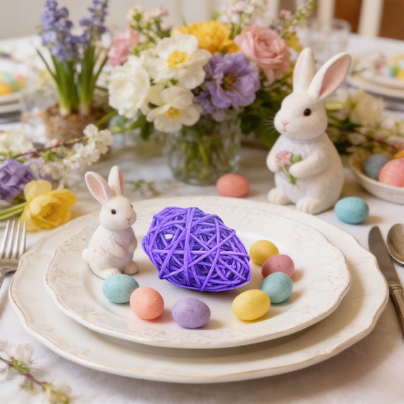 Beautynvta 2 Pcs Colored Rattan Ball for Basket Filler, 2.56'' Natural Rattan Weaving Ball, Easter Vase Filler Tabletop Decor, Holiday Decorative Eggs, Purple