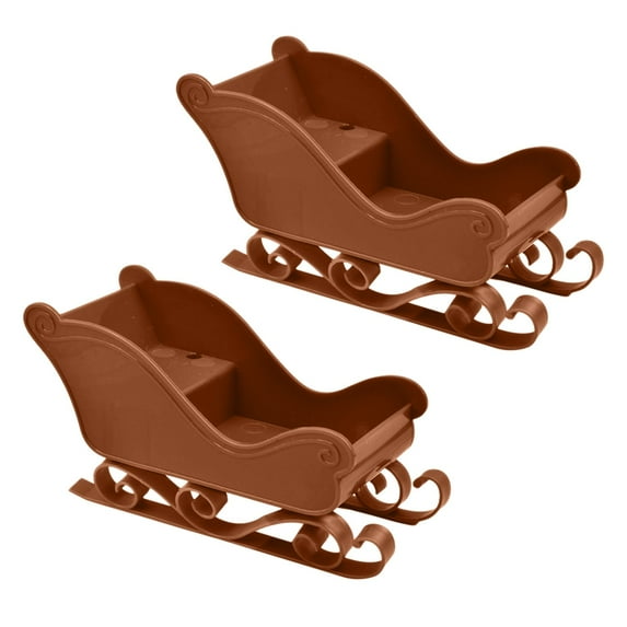 Beautynvta 2 Pcs Mini Santa Sled Decor, Plastic Sleigh Desktop Decor Sleigh Ornament, Miniature Sled Figurine Christmas Tree Ornaments Xmas Village Display Holidays Home Decor, Brown
