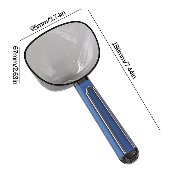 Beautynvta 2 Pcs Plastic Measuring Spoon, Kitchen Grain Flour Measuring Scoop, Cat Dog Food Scoop with Sealing Clip, Pet Food Scoop With Measuring Lines