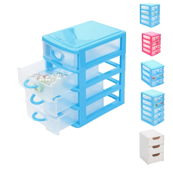 Beautynvta 2 Pcs Plastic Storage Drawers, Mini Organizer Stackable Storage Bins Container Case, Sliding Drawer for Clothes Bedroom Kitchen Bathroom Dorm Office, 5.1" x 3.5" x 4.5", Sky Blue