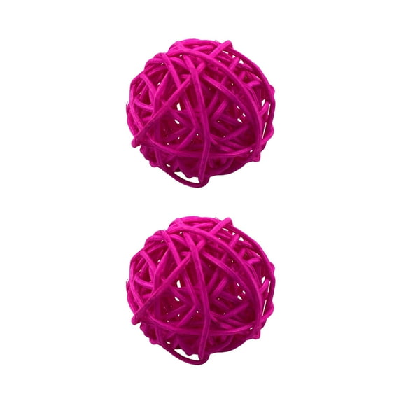 Beautynvta 2 Pcs Round Wicker Rattan Balls, 2'' Rattan Woven Decorative Ball Bowl Vase Filler, Wicker Balls for Birthday Home Party Table Centerpiece Wedding Decor, Hot Pink