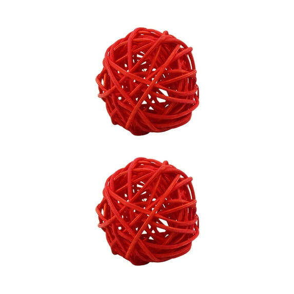 Beautynvta 2 Pcs Round Wicker Rattan Balls, 2'' Rattan Woven Decorative Ball Bowl Vase Filler, Wicker Balls for Birthday Home Party Table Centerpiece Wedding Decor, Red