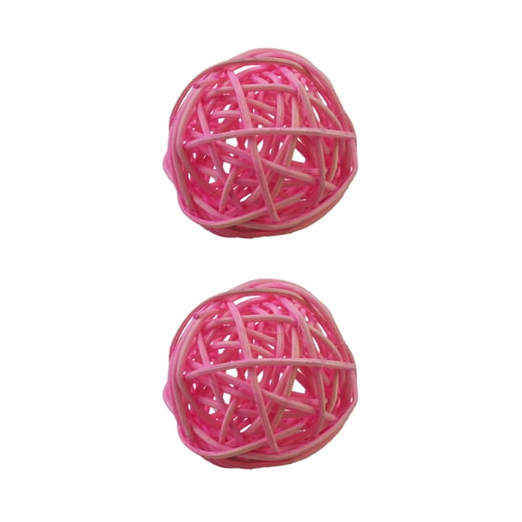 Beautynvta 2 Pcs Round Wicker Rattan Balls, 2'' Rattan Woven Decorative Ball Bowl Vase Filler, Wicker Balls for Birthday Home Party Table Centerpiece Wedding Decor, Pink